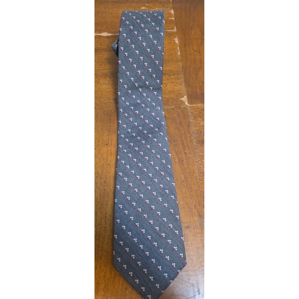 Hardy Amies Men’s Tie Silk Savile Row London Gray Red All Silk Vintage